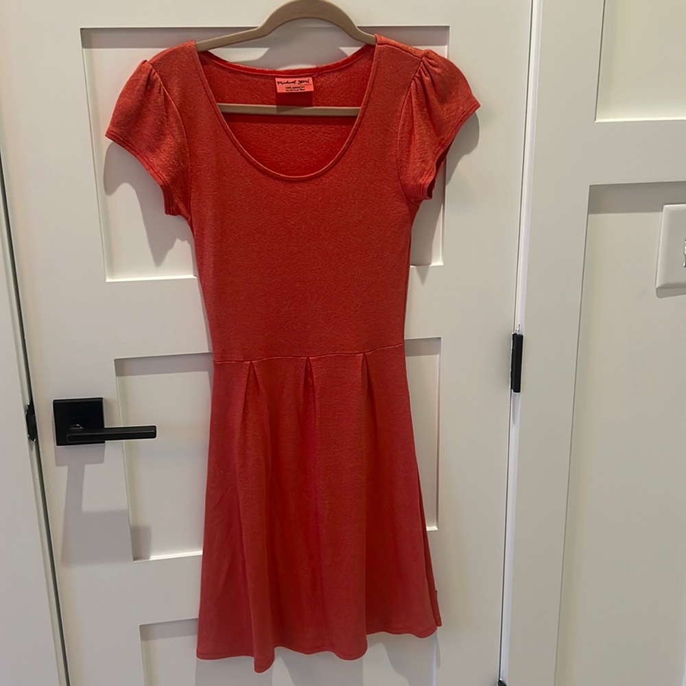 Michael Stars metallic gold + orange fit-n-flare dress